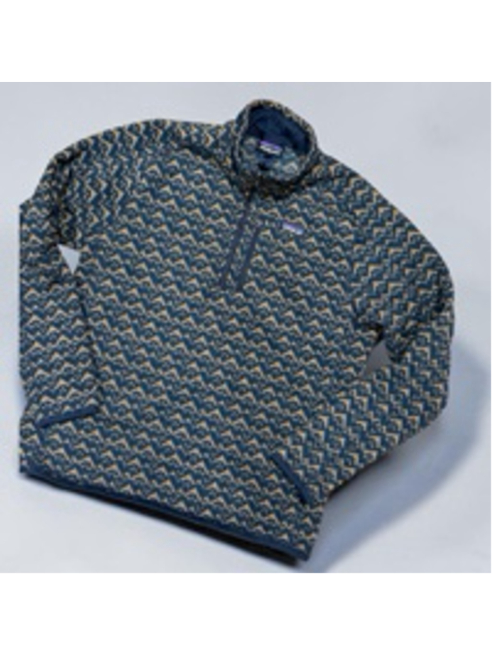 Men's Patagonia Zip Up Sweater XL Blue Beige Patterned Fleece